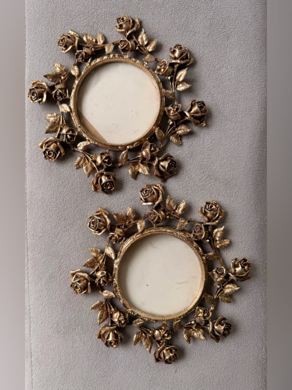 Set of 2 Antique Metal Gold Frames with roses and leaves.